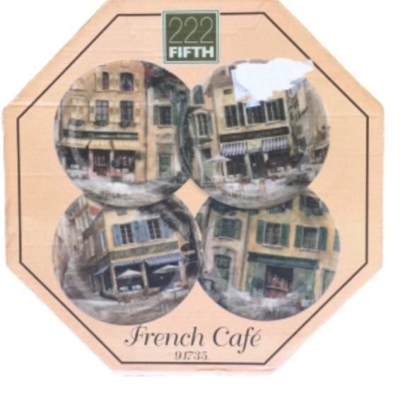 222 FIFTH Plate Set French Cafe 4 Piece Set by Fabrice De Villeneuve NWOT - Picture 2 of 11